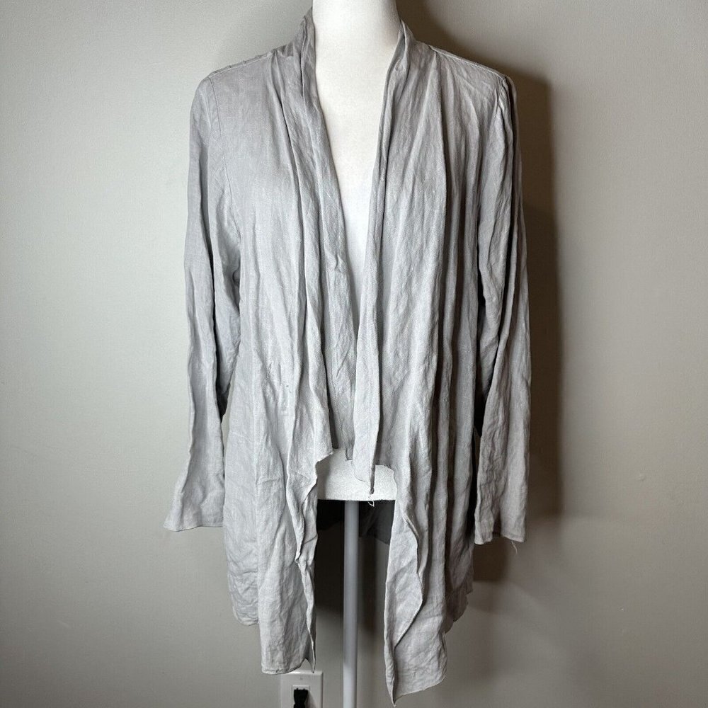 Mariel Womens Linen‎ Gray Italian Long Sleeve Open Cardigan Sweater Lagenlook L